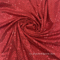 Красная вязаная ткань с блестками для платья